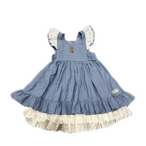 Eleanor Rose-  Blue Chambray Dolly Dress - 5-6